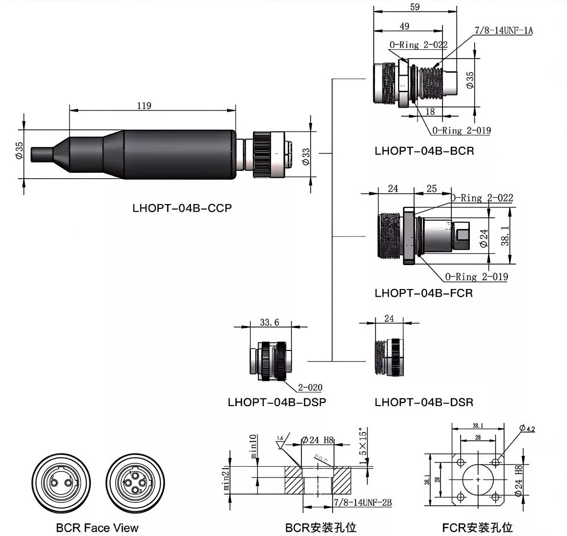 Optical fiber series (2, 4 cores, 2 optical and 2 electrical)